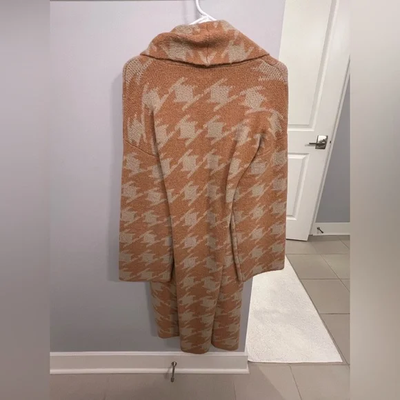 ❌SOLD❌ A New Day Peach & Cream Houndstooth Open Sweater Cardigan Jacket Long - Picture 6 of 10